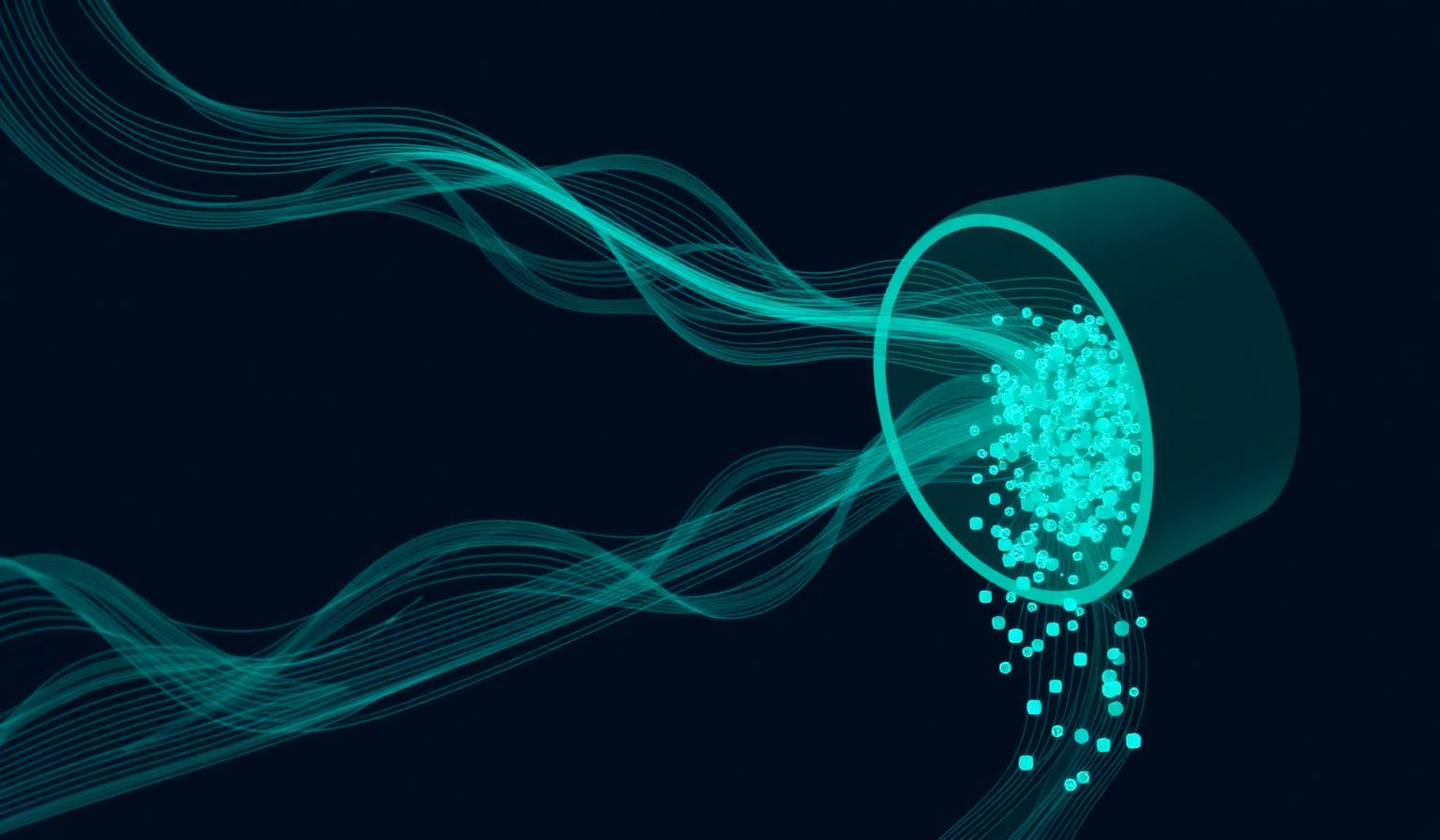 Abstract funnel visualizing transactions passing through a mixing service and re-emerging as clusters