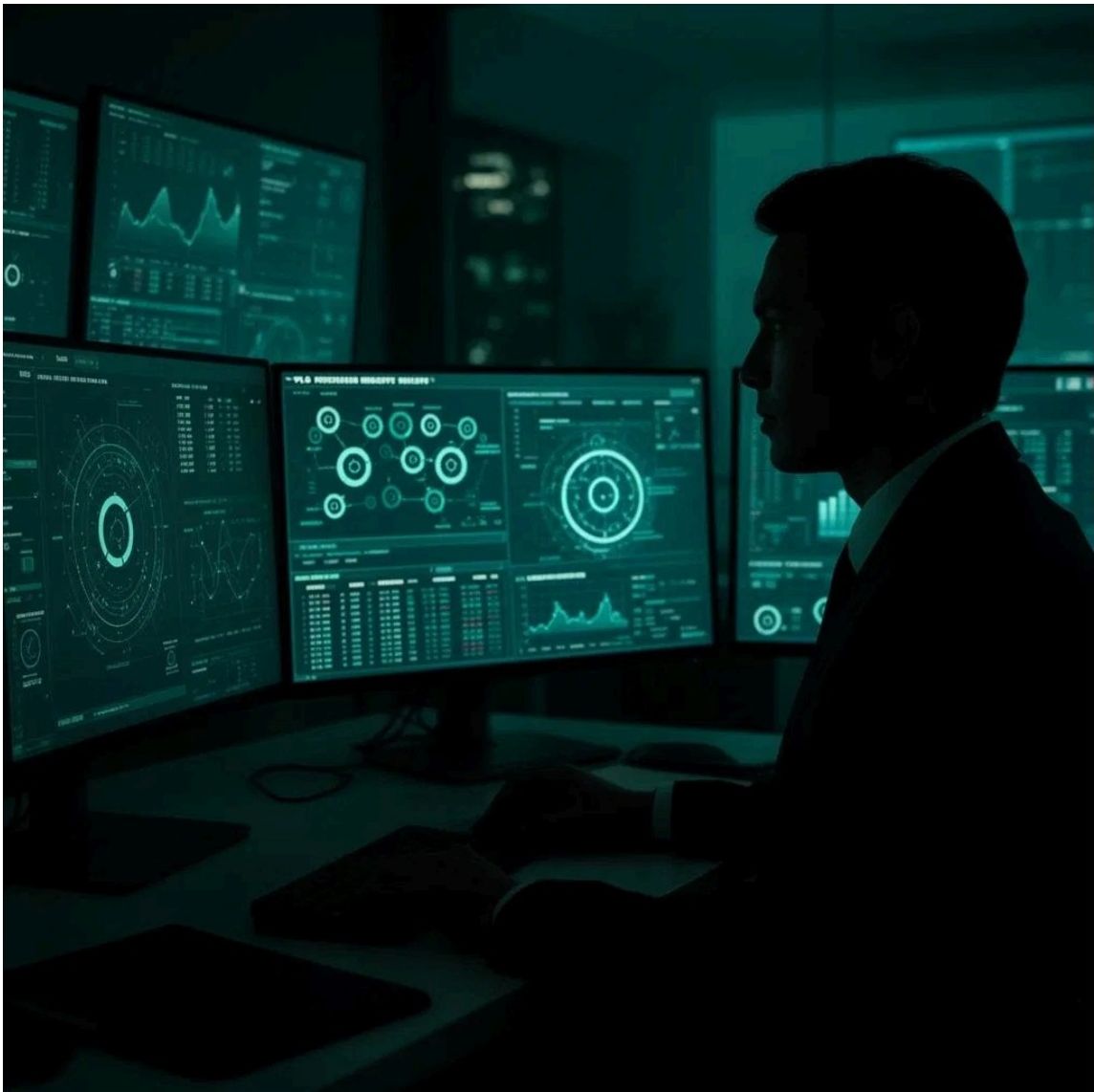 Investigator at a workstation reviewing complex DeFi transaction data