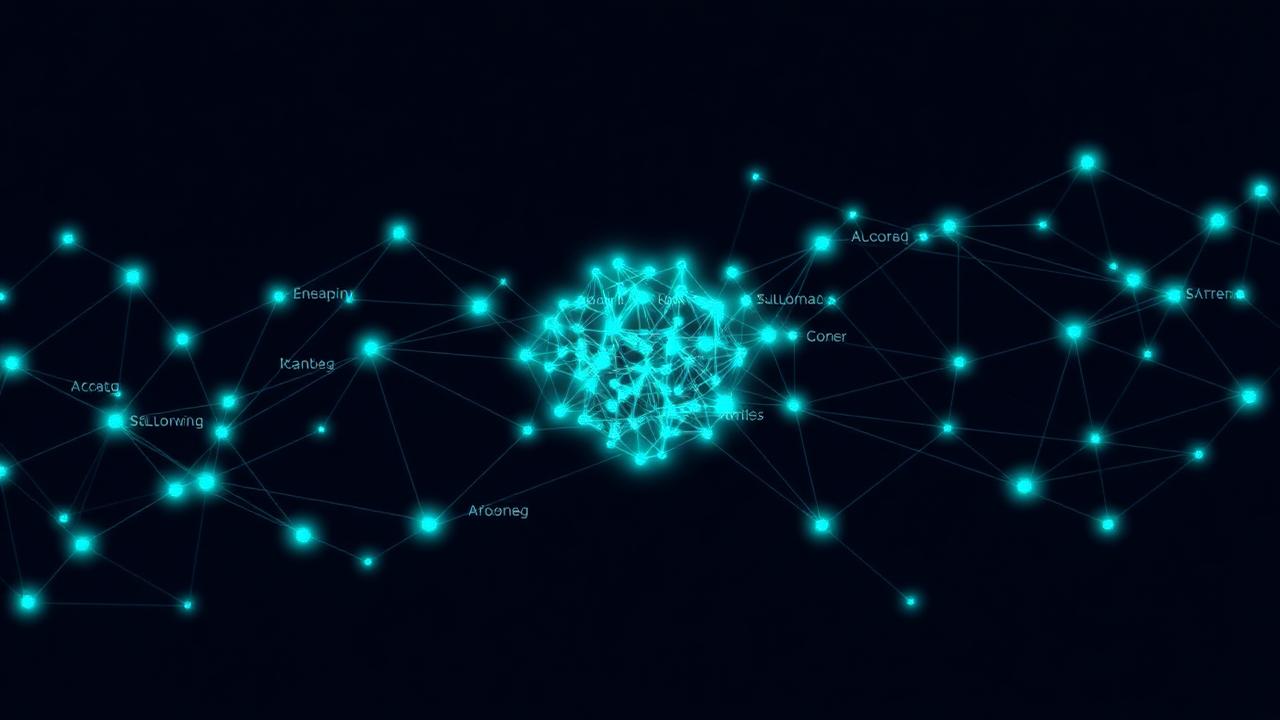 Blockchain transaction graph showing clustered wallet addresses connected by glowing lines