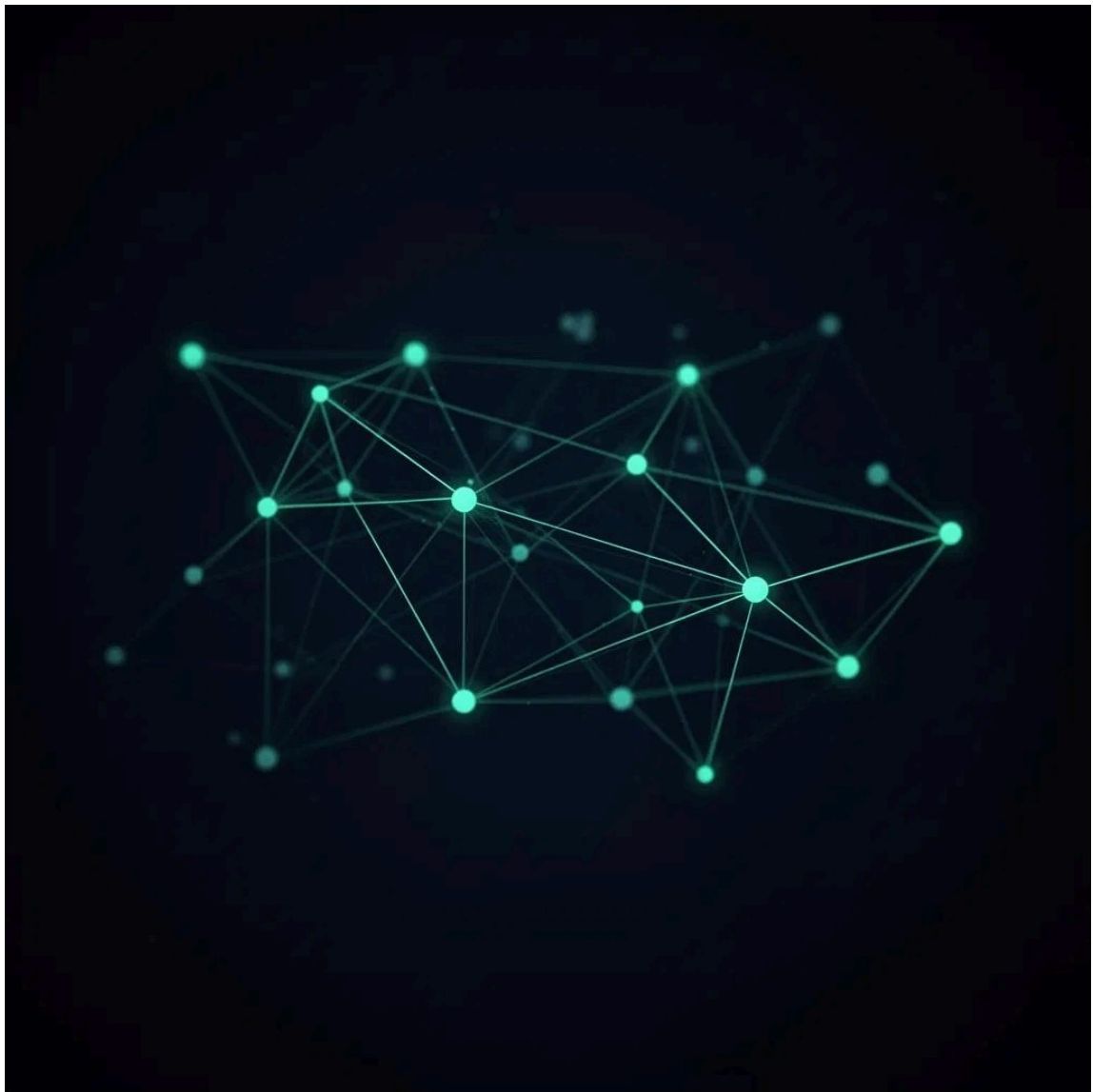 Network diagram showing interconnected nodes and lines representing blockchain transaction flow
